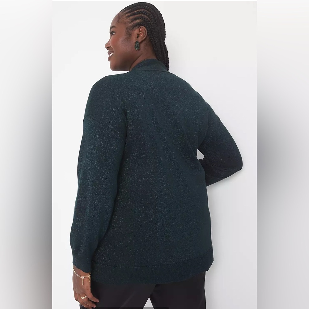 Lane Bryant Classic Tie-Front Shine Cardigan - jewel green - size 26/28 - Picture 2 of 9